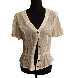 Lily White Short Sleeve Button Up Peplum Blouse White Size Medium